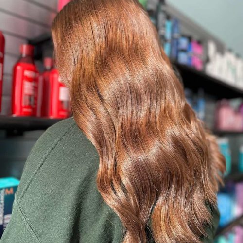 Rich Auburn Brunette Hair Color with Glossy Finish in Walker Michigan