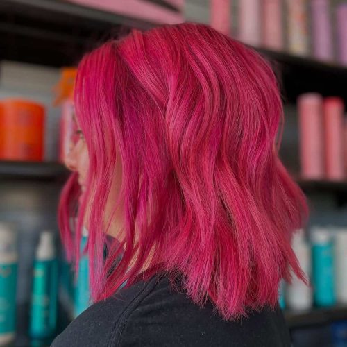 Vivid Hot Pink Hair Color with Soft Waves in Comstock Park MI
