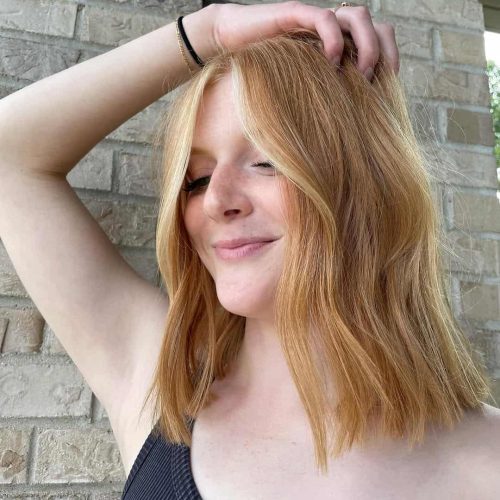 Warm Copper Blonde Bob with Soft Waves Near Alpine Avenue MI